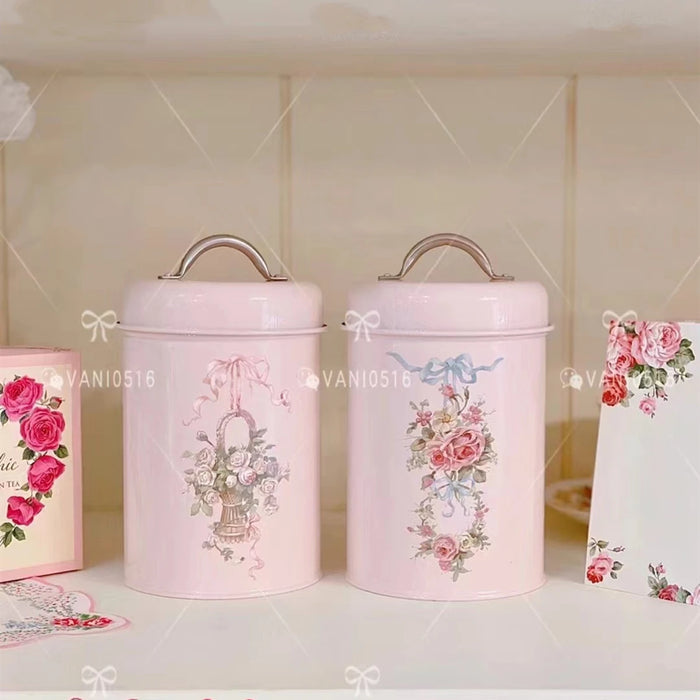 Pink Metal Canister Tins – Pack of Two – Tea, Coffee & Sugar Storage (18 x 10.5 cm) Airtight