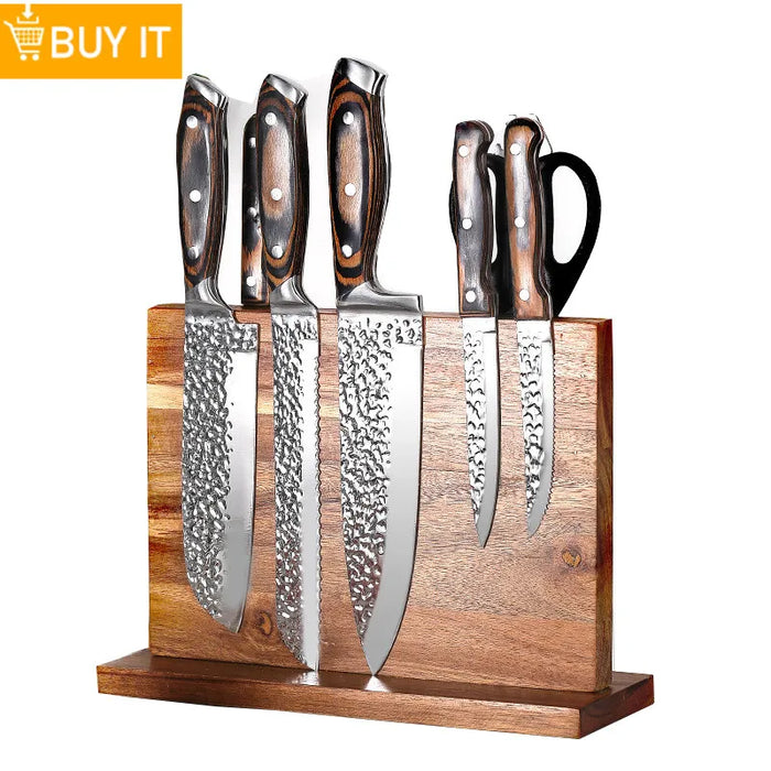 Double‑Sided Magnetic Knife Block with Acrylic Shield — Acacia Wood