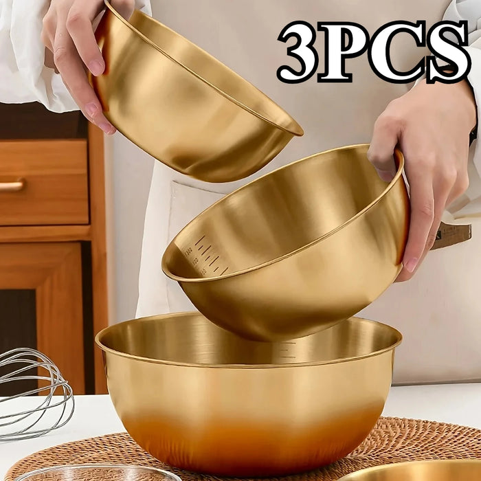 3pc Stainless Steel Mixing Bowls — Oven & Dishwasher Safe with Measurement Marks