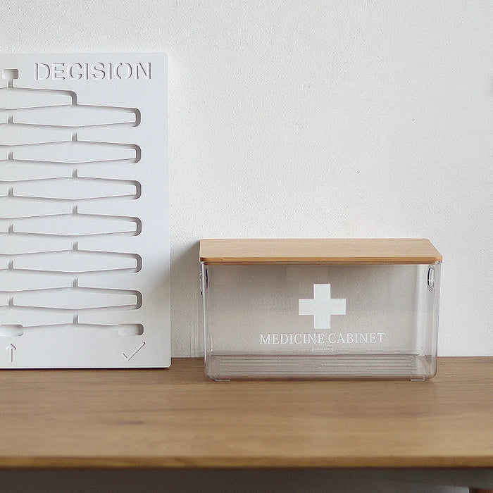 Reusable Plastic Medicine Box with Bamboo-style Cover — Black, Solid-colour