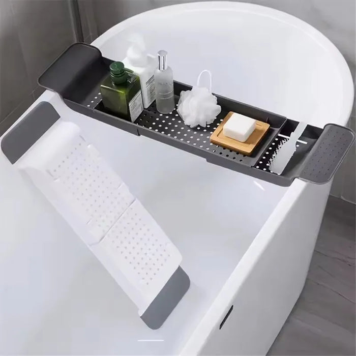 Extendable Bathtub Tray – Single‑Tier Corner Bathroom Shelf (Plastic)