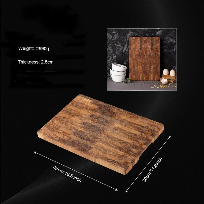 Large Teak Wood Cutting Board — 16.5 x 11.8 in or 13.3 x 9.5 in, 1 in Thick