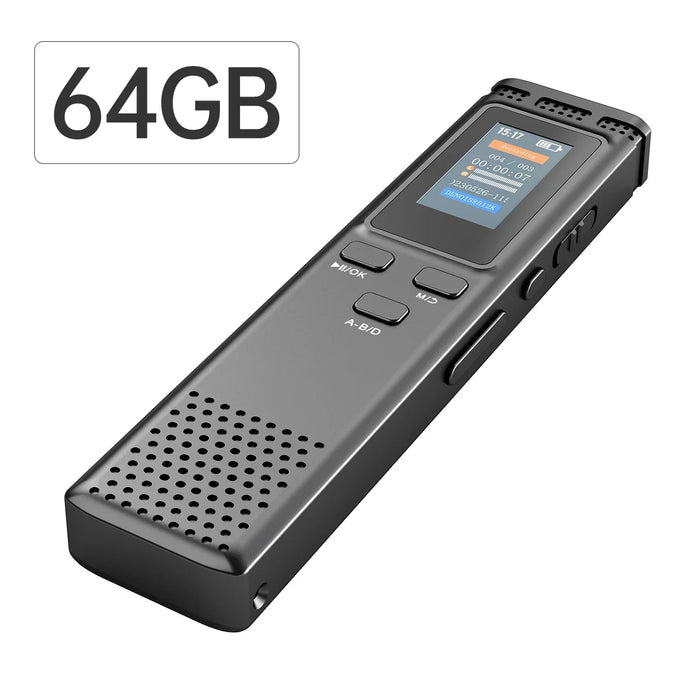 Digital Voice Recorder — 64GB / 16GB / 8GB, Voice-Activated MP3 Player with Noise Reduction