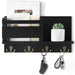 Wooden Wall-Mounted Key & Mail Organiser — Rustic Letter Sorter with 4 Key Hooks