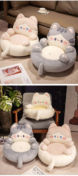 Tatami Floor Cushion with Backrest — 50×50cm Faux Rabbit Fur Lazy Seat (Grey/Pink)