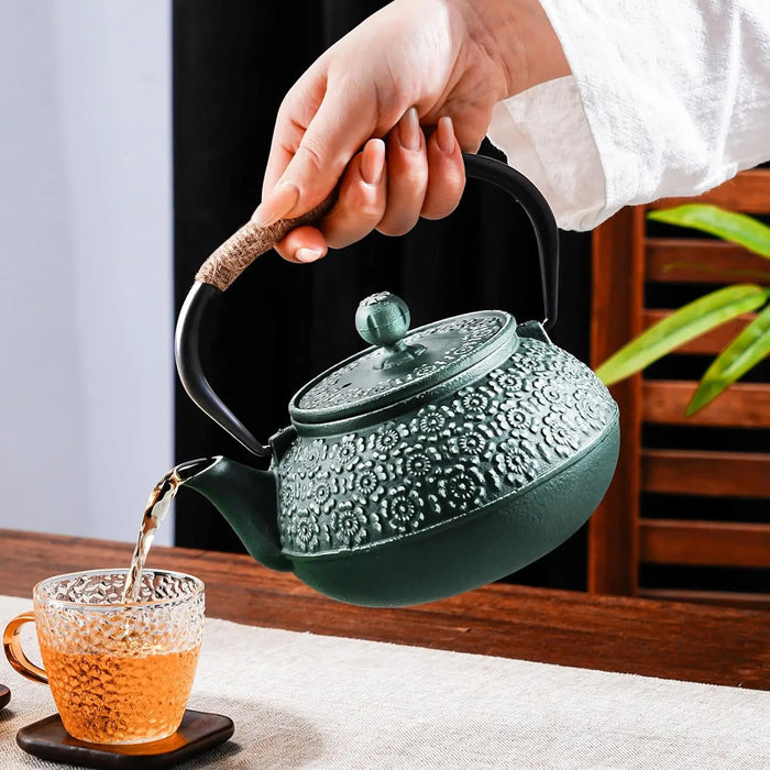 Cast Iron Teapot 900ml — Sakura Pattern with Tea Strainer