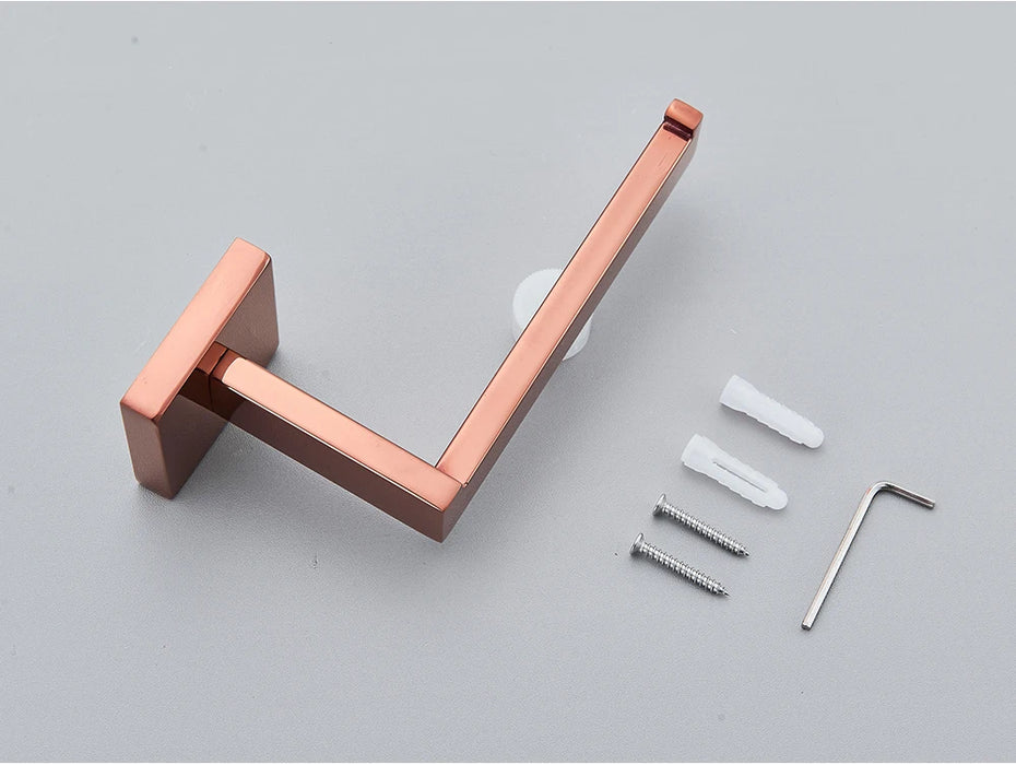 Rose Gold Bathroom Hardware Set — Stainless Steel Towel Rail, Toilet Paper Holder & Hook