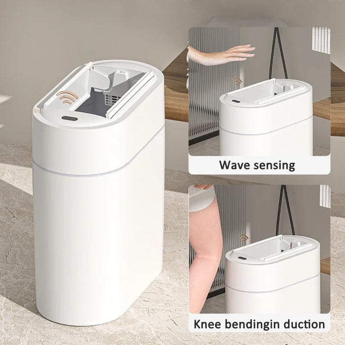 7L/9L Two‑way Sensor Bin with Lid — Battery‑powered, Wall‑mount or Freestanding Narrow‑slit Bin