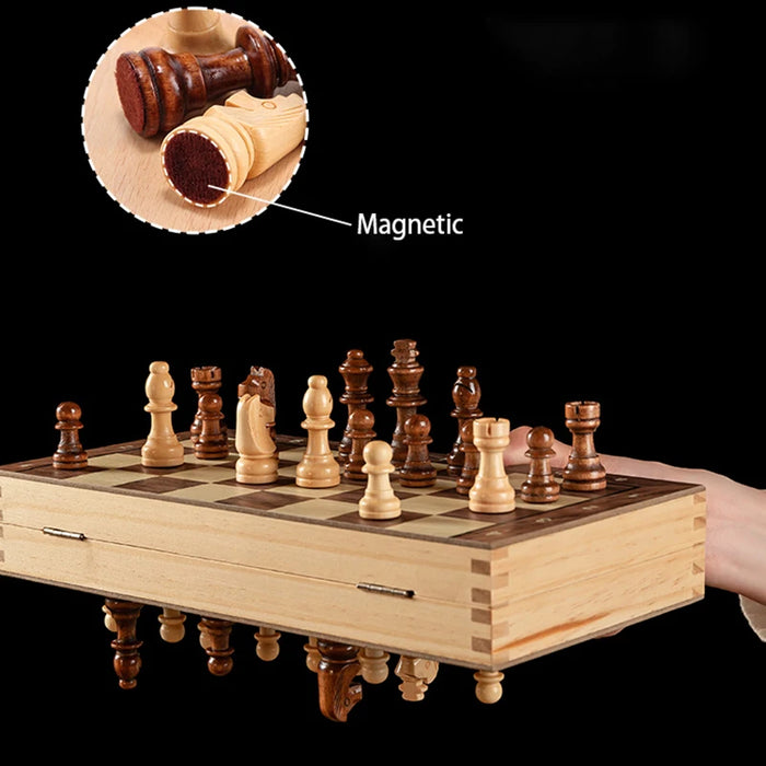 Magnetic Foldable Solid Wood Chess Set — Portable & Educational, Ages 14+