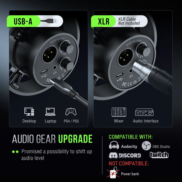 USB/XLR Dynamic Desk Microphone with Shock Mount, Touch Mute & Headphone Monitoring - K688