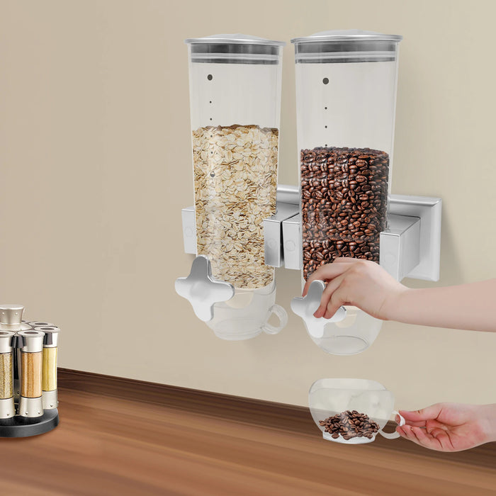Wall‑Mounted Double Cereal & Candy Dispenser — Silver, 3L