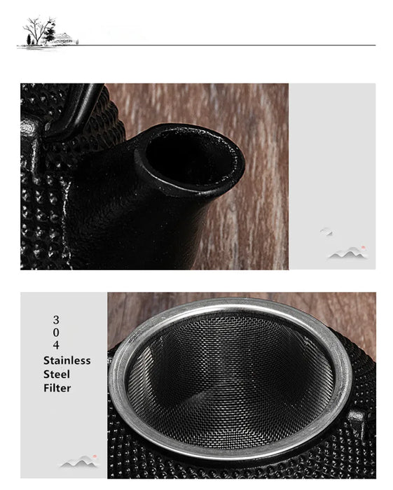 300ml Cast Iron Teapot with Stainless Steel Infuser — Black