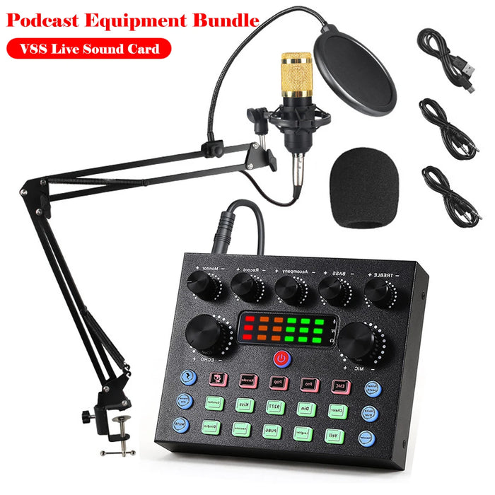 V8S Live Sound Card Podcast Bundle with Condenser Microphone and Boom Arm