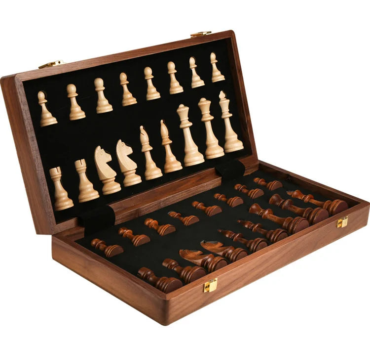 Handcrafted Folding Wooden Chess Set – 39 x 39 cm, Solid Wood Pieces