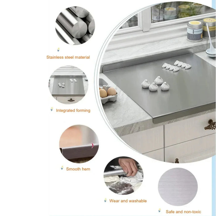 L-shaped Stainless Steel Double-Sided Chopping Board — Large Cutting & Kneading Panel