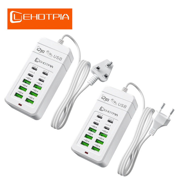 Portable Power Strip with USB‑A & USB‑C — 1.2m Cable, EU/UK/US Plug