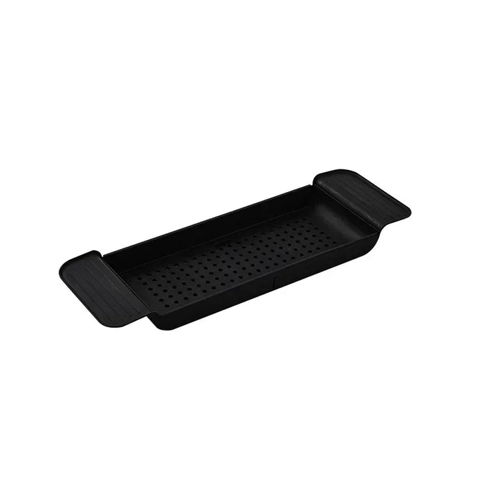 Extendable Bathtub Shelf Tray – Plastic Bath Rack for Towels & Books (White/Black)