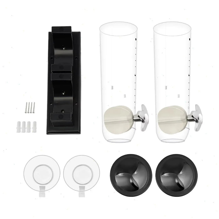 3L Wall‑Mounted Double Cereal Dispenser — Black with Measuring Cups