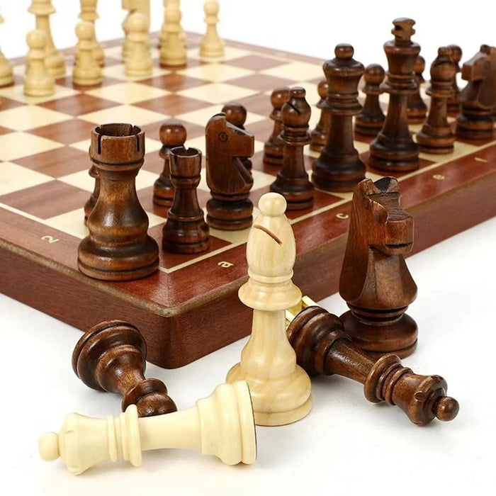 15" x 15" Folding Walnut Chess Set with Solid Wooden Pieces