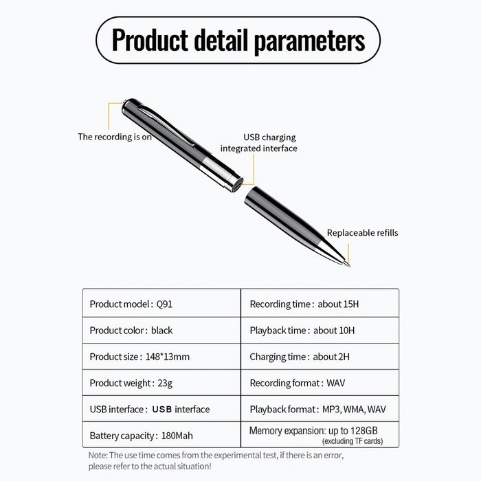 Voice‑Activated Recording Pen – Portable Digital Dictaphone with 15h Recording