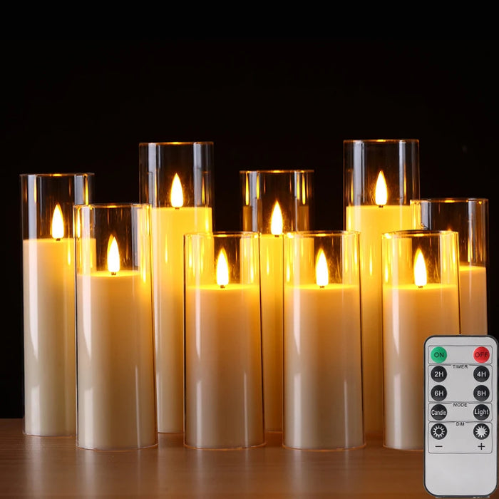 Outdoor Flameless LED Pillar Candles with Remote & Timer — Yellow Flicker, Battery-Operated (3/4pc)