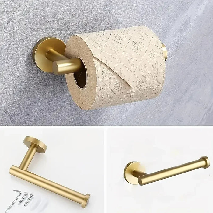4-piece Stainless Steel Bathroom Set — Toilet Roll Holder, Towel Ring & 2 Hooks
