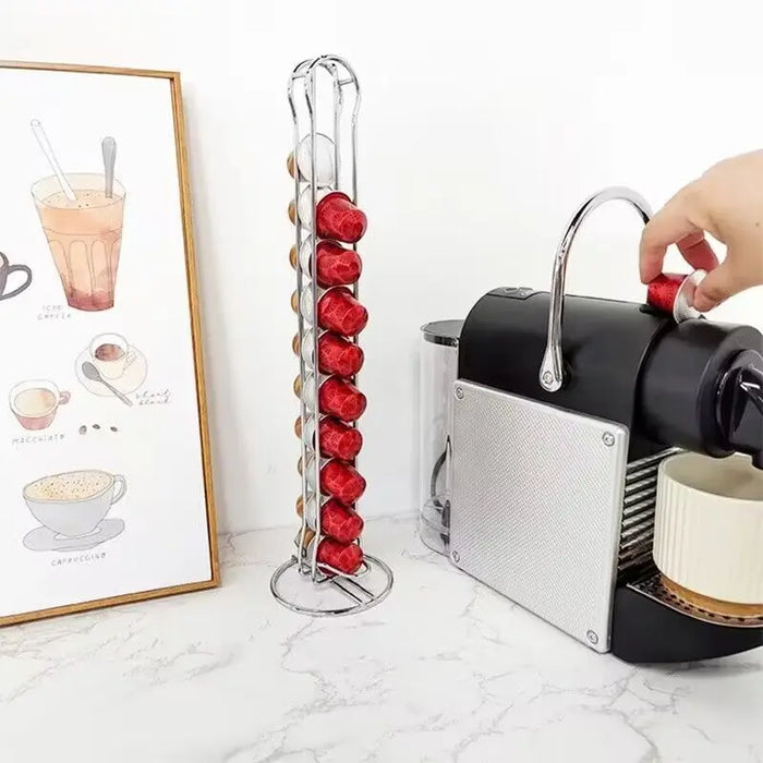 Rotating Nespresso Pod Holder — 20-Capsule Coffee Rack (Gold)