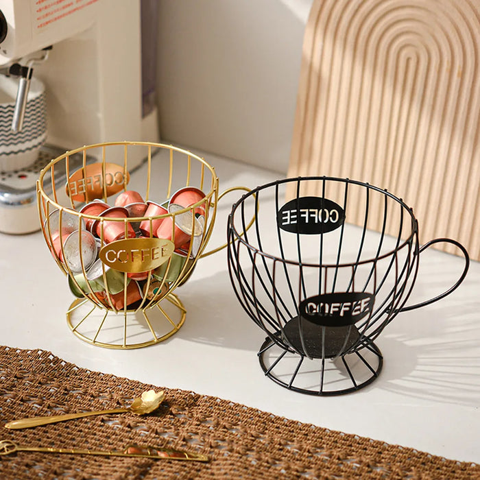 Metal Coffee Capsule Holder – Large Capacity Coffee Cup Pod Organizer (Black or Gold)