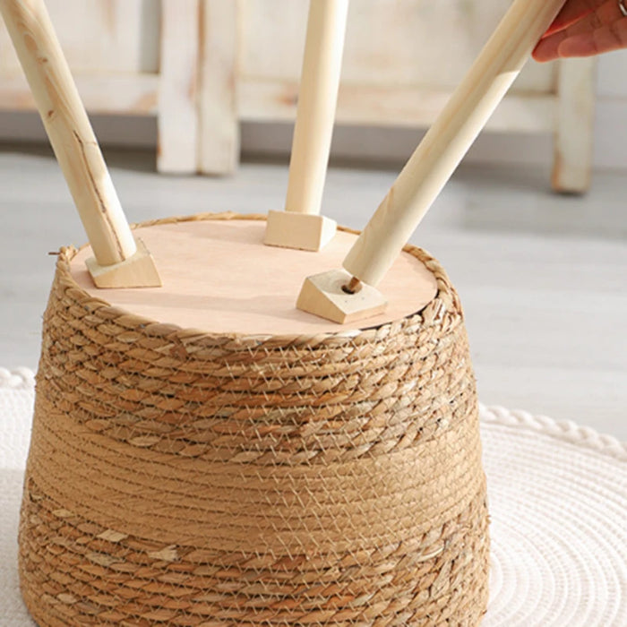 Floor‑standing Rattan Plant Stand with Wooden Legs — Indoor Pothos Holder