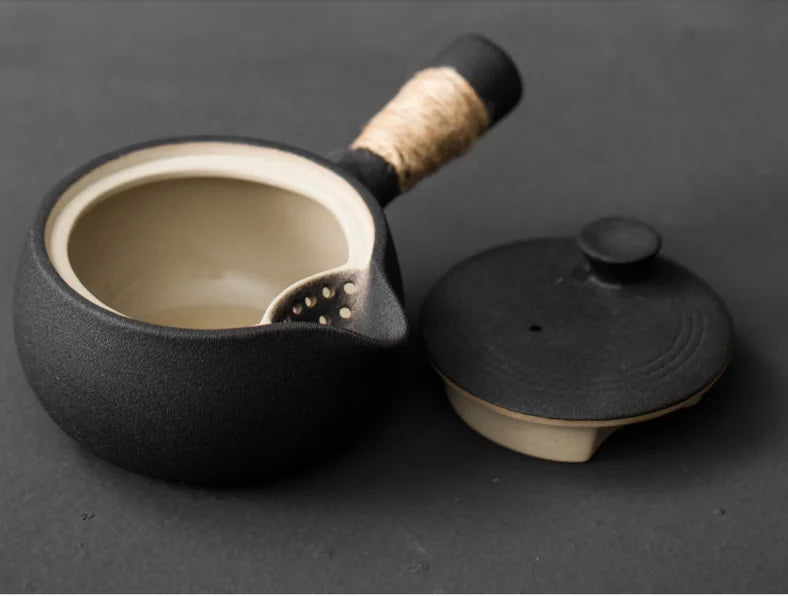 Japanese-style Rough Pottery Side-Handle Teapot — 500ml Handmade Ceramic
