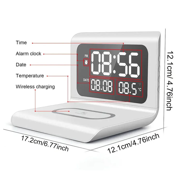 15W Qi Wireless Charger Stand with Alarm Clock & Thermometer (USB-C)
