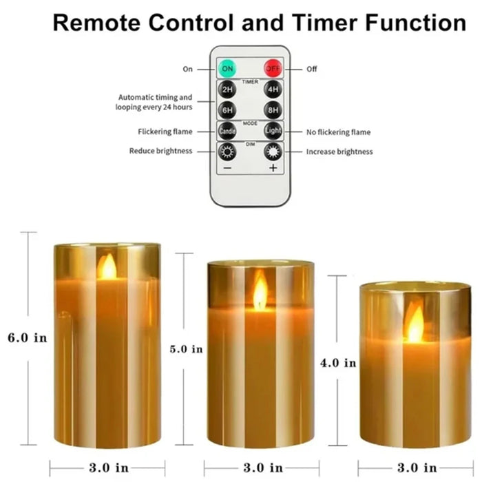 Set of 3 LED Flameless Candles with Remote Control — Flickering Décor Lights for Weddings & Parties