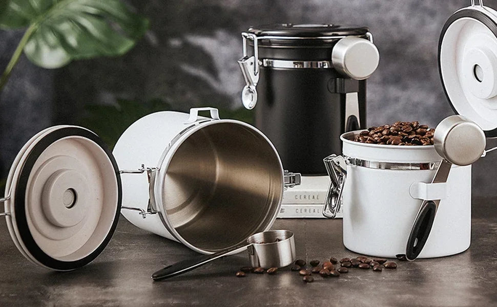 Airtight Stainless Steel Coffee Canister 22oz (1800ml) with Scoop — Black