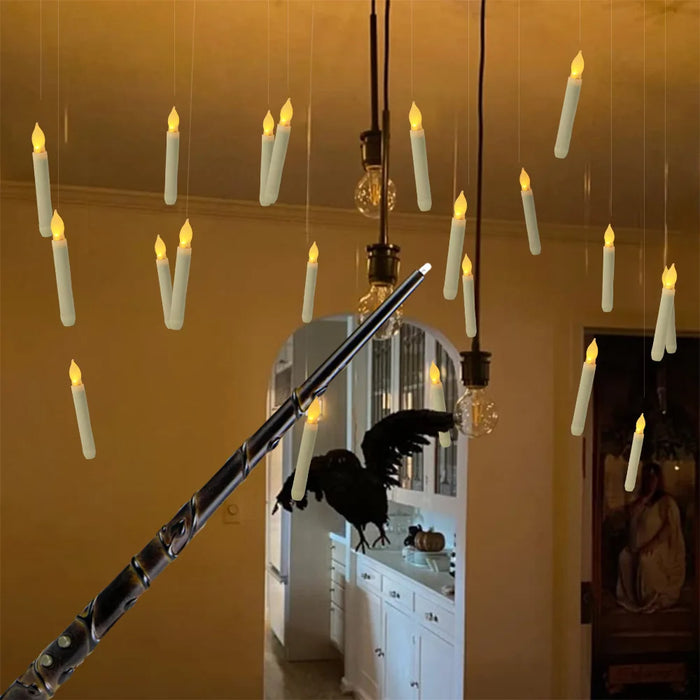 12-Pack Floating LED Taper Candles with Magic Wand Remote — Flameless Flicker Lights