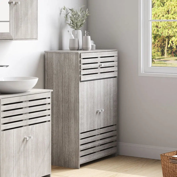 Modern Wooden Freestanding Bathroom Cabinet - Grey Oak, 60 x 30 x 85cm