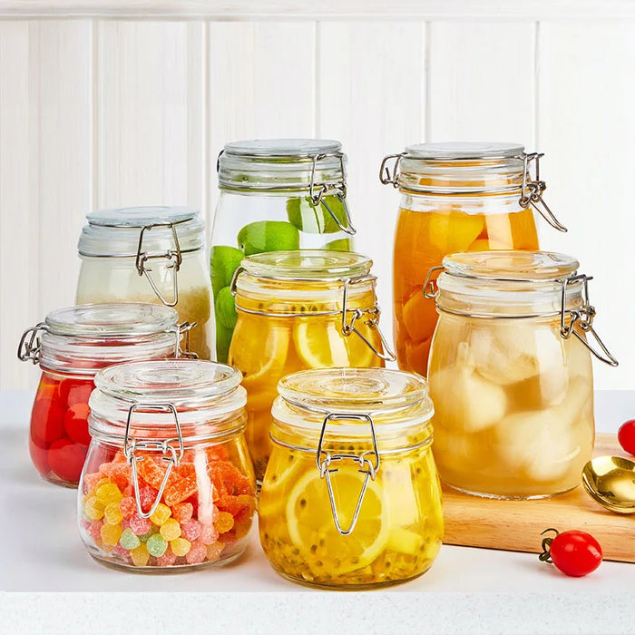 Sealed Glass Jars with Clip Lids — Airtight Food-Grade Storage (500–1000ml & 3‑piece set)