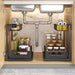 Under-sink Pull-out Metal Organiser — Sliding Storage Shelf for Kitchen (Black/White)