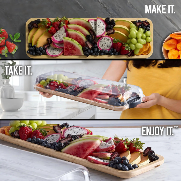 Portable Bamboo Charcuterie Board with Lockable Clear Lid