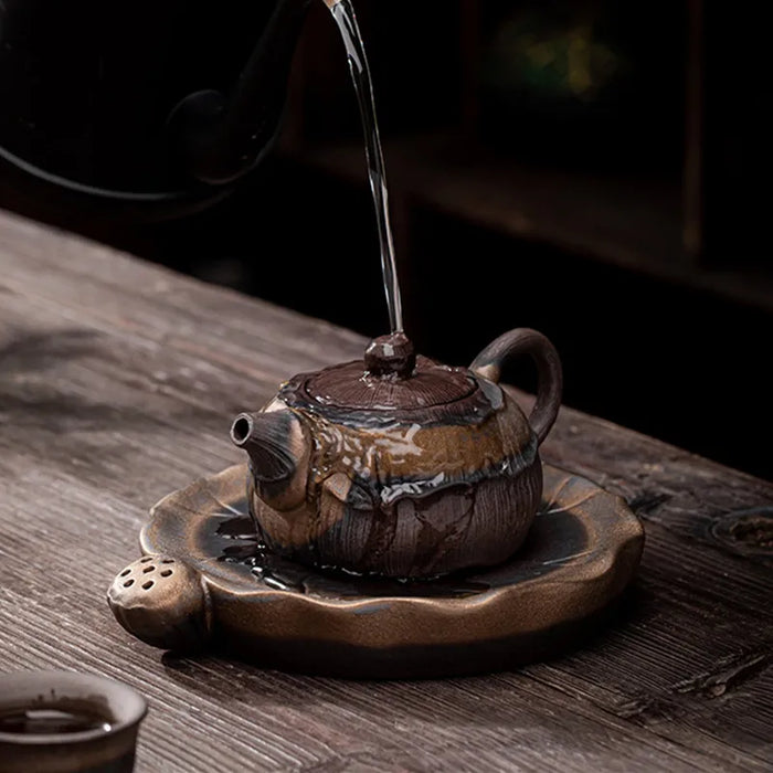 Japanese‑Style Gilt Iron‑Glaze Ceramic Teapot 250ml – Handmade Pu'er & Oolong Teaware