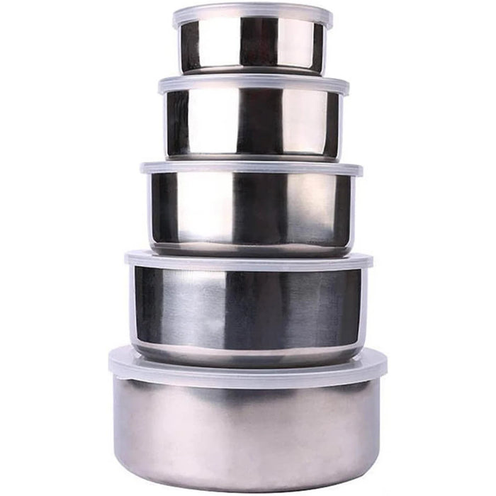 5-Piece Stainless Steel Mixing Bowl Set with Lids — Stackable & Dishwasher Safe