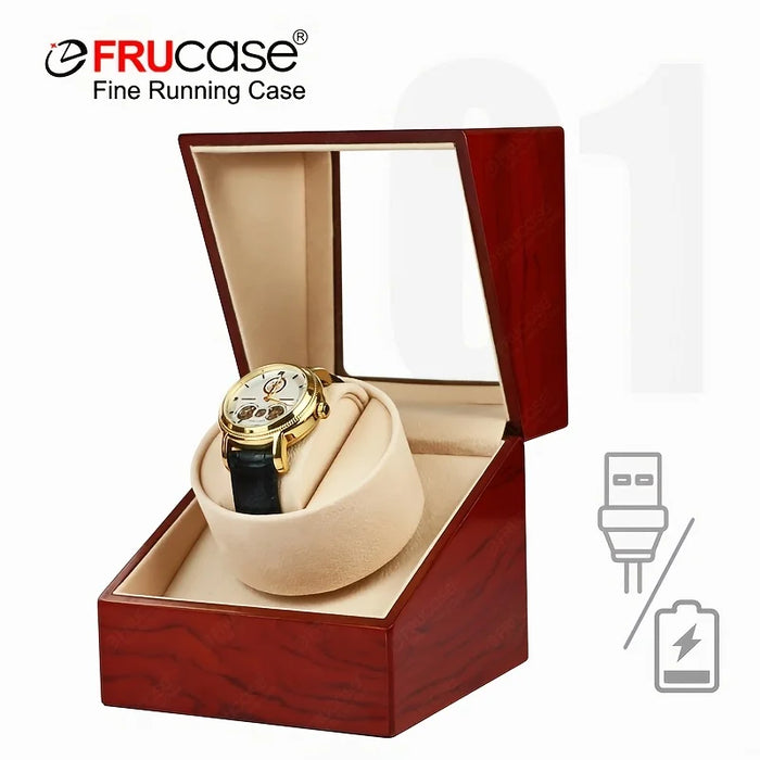 FRUCASE Wooden Watch Winder for Automatic Watches — USB or AA Battery Option