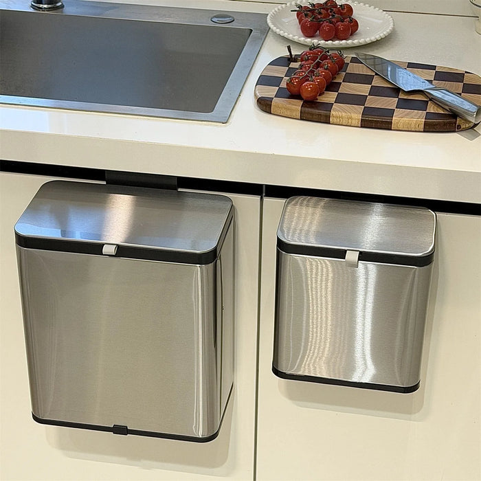 Wall-Mounted Stainless Steel Kitchen Bin — No-Bend-Over, Press-On Lid