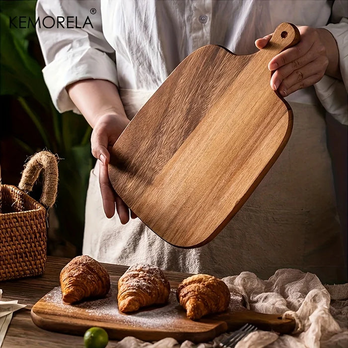 Wooden Cutting Board with Handle — Rectangle Food-Safe Board for Fish, Cheese, Bread & Fruit