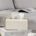 White Rectangular Leather Tissue Box Cover with Gold-Tone Edging — Small 16×11.5×8cm