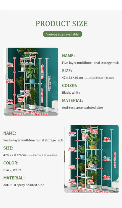 Iron Plant Stand – 4/5/6-Tier Flowerpot Organiser, Black or White