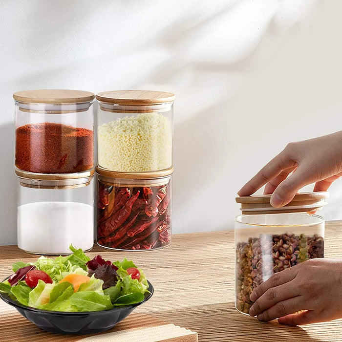 10pc Glass Storage Jar Set with Bamboo Lids — 5×350ml & 5×250ml