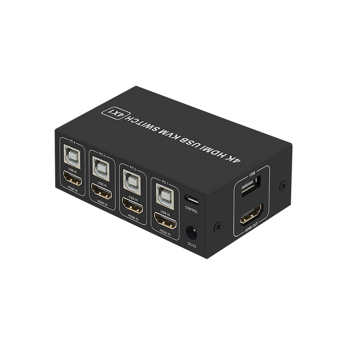 4 Port HDMI KVM Switch 4 in 1 out 4K 60Hz HDMI USB Switch Selector with Desktop Controller for 4 PC Share Monitor Mouse Keyboard