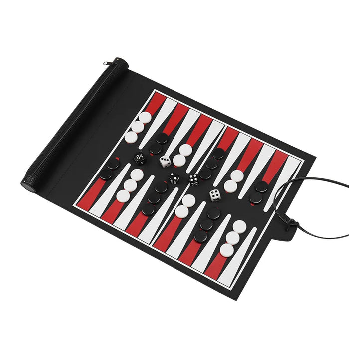 Portable Roll-Up Chess & Backgammon Set with Suede Case and Black & White Pieces