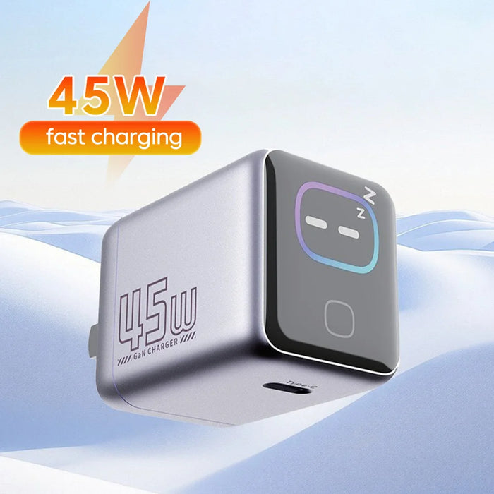 45W USB‑C PD GaN Fast Charger with AI Touch Screen — for iPhone 17/16/15, Samsung, Xiaomi, Huawei
