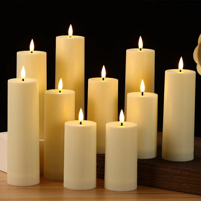 Outdoor Flameless LED Pillar Candles with Remote & Timer — Yellow Flicker, Battery-Operated (3/4pc)
